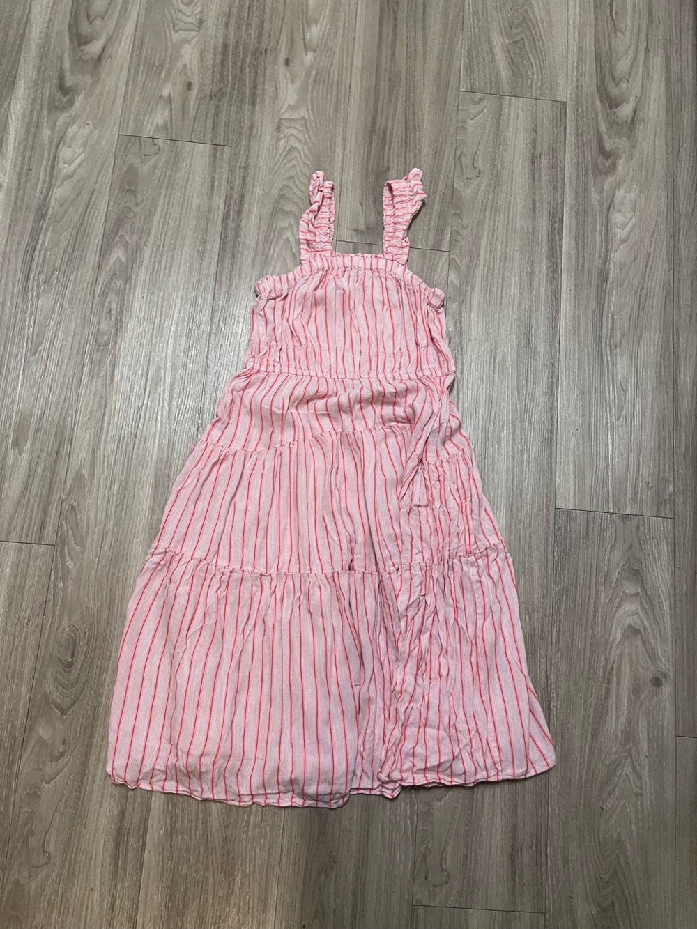 Zara Pink and Red Striped Ruffle Strap Sundress